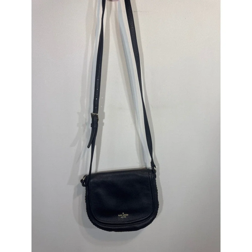 Kate Spade NY Black Leather Saddle Crossbody‎ Bag Adjustable Strap Boho Chic